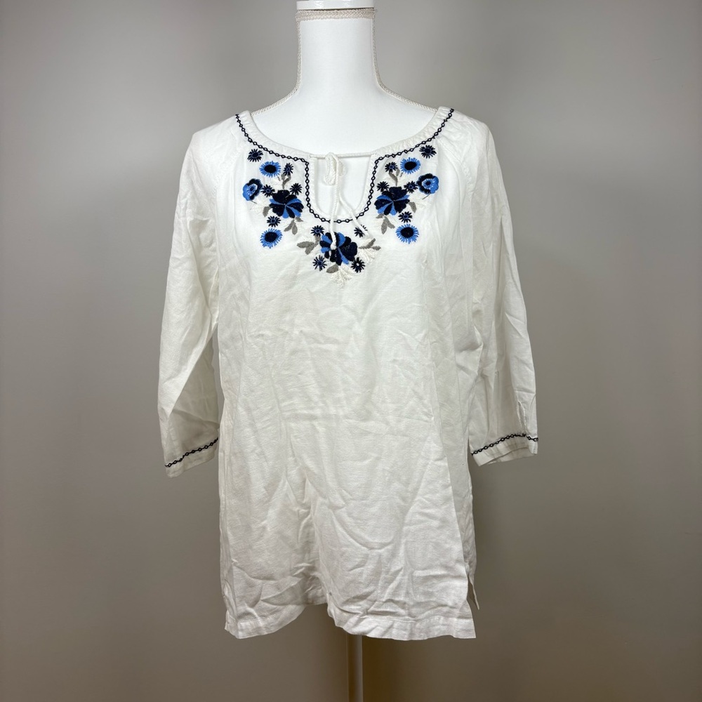 Women Eddie Bauer Boho Cottagecore Embroidered Peasant Blouse L Folk Prairie